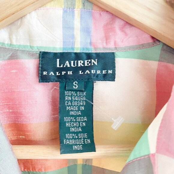 LAuren Ralh Lauren RAw Silk Plaid Colourful Button Up Shirt S - Picture 2 of 4
